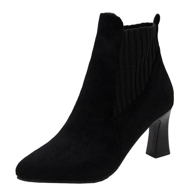 Ankle Boots Women Autumn Pointed Toe Knitted Warm Elastic Women's Shoes Shoes Casual High Heels Platform Boots