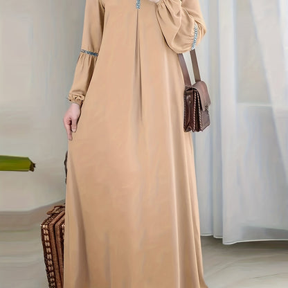 [Sequined Abaya] Sequined Long Sleeve Muslim Abaya | Middle Eastern Solid Color Casual Dress