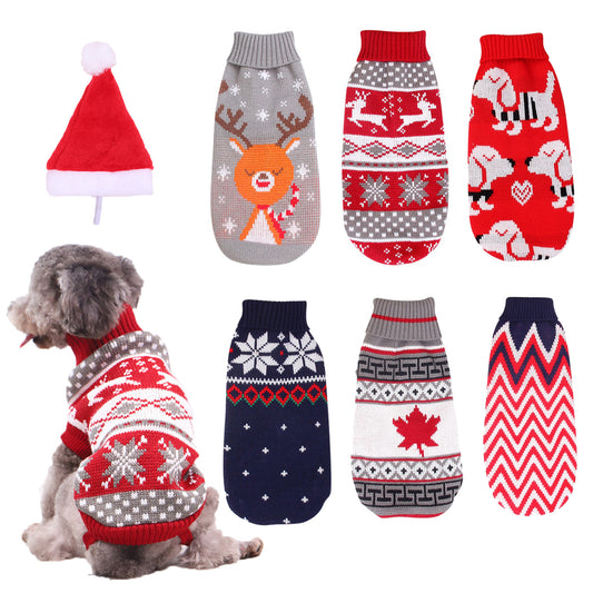 Christmas reindeer maple leaves snowflakes holiday pet clothes high necked knitted sweaters dog and cat clothing jackets