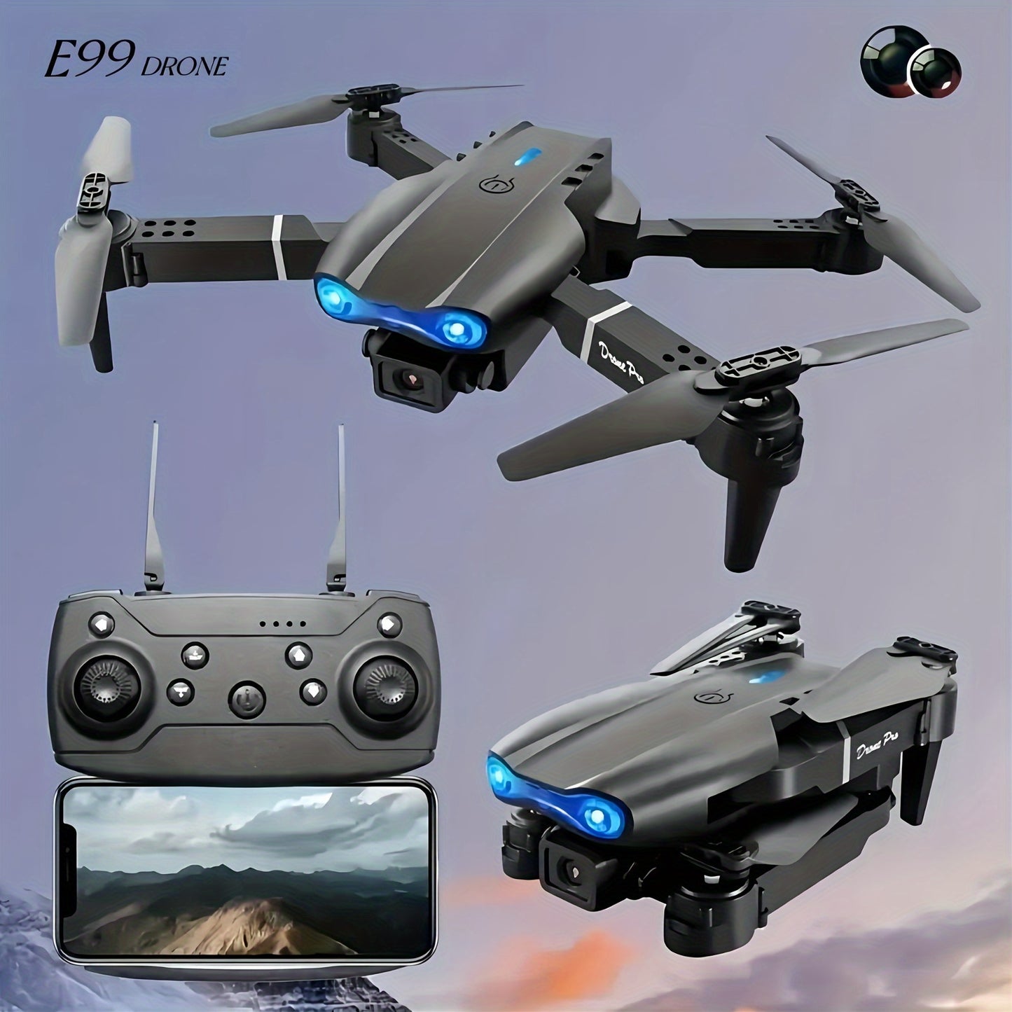 E99 Drone with One-Click Takeoff, 360° Flip & Navigation - Foldable Wings, 50M Altitude, 4M/S Speed, 6-8Min Flight Time, Outdoor Adventure Drone with Remote Control, Durable & Portable Design