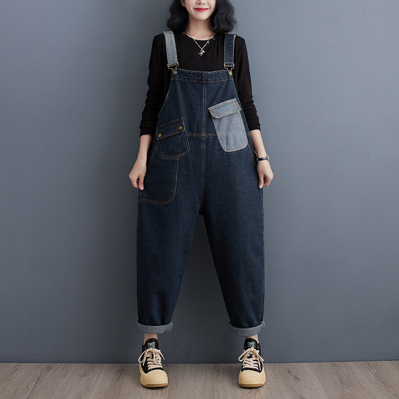 Cowboy overalls cropped pants women's age reducing loose wide leg jumpsuit