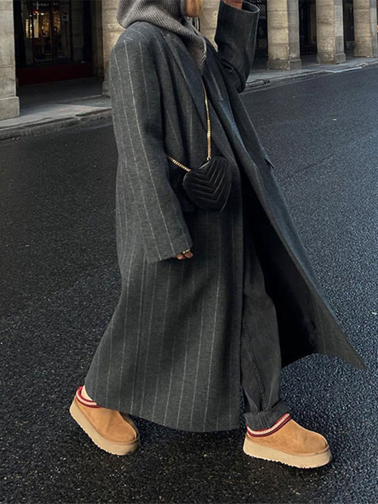 Collar striped long jacket coat fashionable jacket