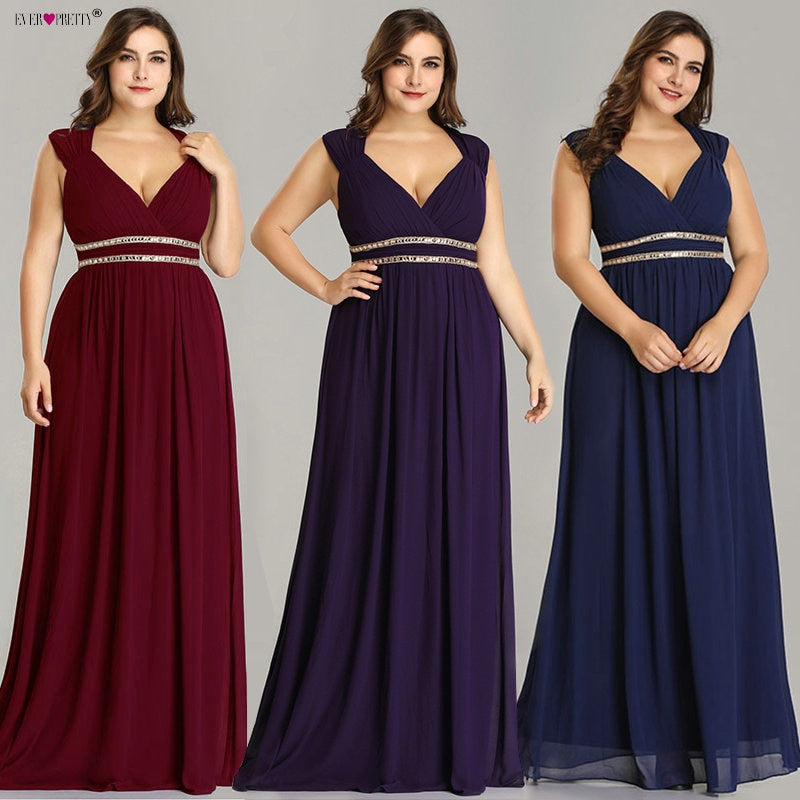 Ever Pretty Plus Size Formal Evening Dresses Long Women Elegant Burgundy V Neck Chiffon Empire Party Gown Robe De Soiree