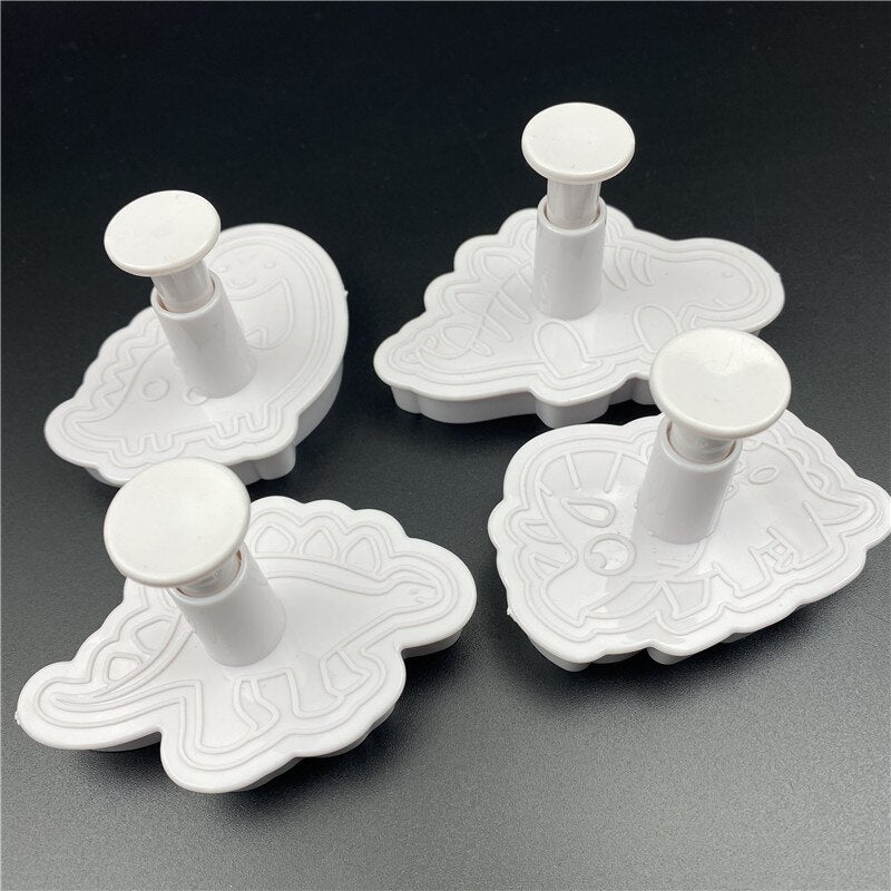 4Pcs/Set Dinosaur Plastic Decorative Biscuit Mold DIY Kitchen Cake Decorating Tools Cookie Cutter Stamp Fondant Embosser Die