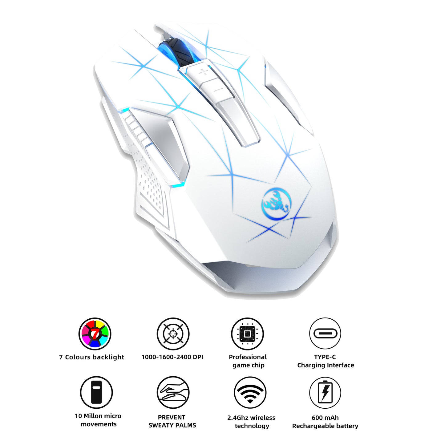 Wireless 2.4G Mouse, Home Office Business Laptop, 7-Color Colorful Backlight Mouse