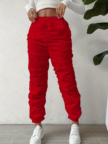 Elegant Full-Length Wrinkle/pleated Hem Pants - Solid Color Smooth Non-Stretch Leg for Dress Pants, Spring/Summer Casual & Dress Wear, Machine Washable Regular Fit Trousers