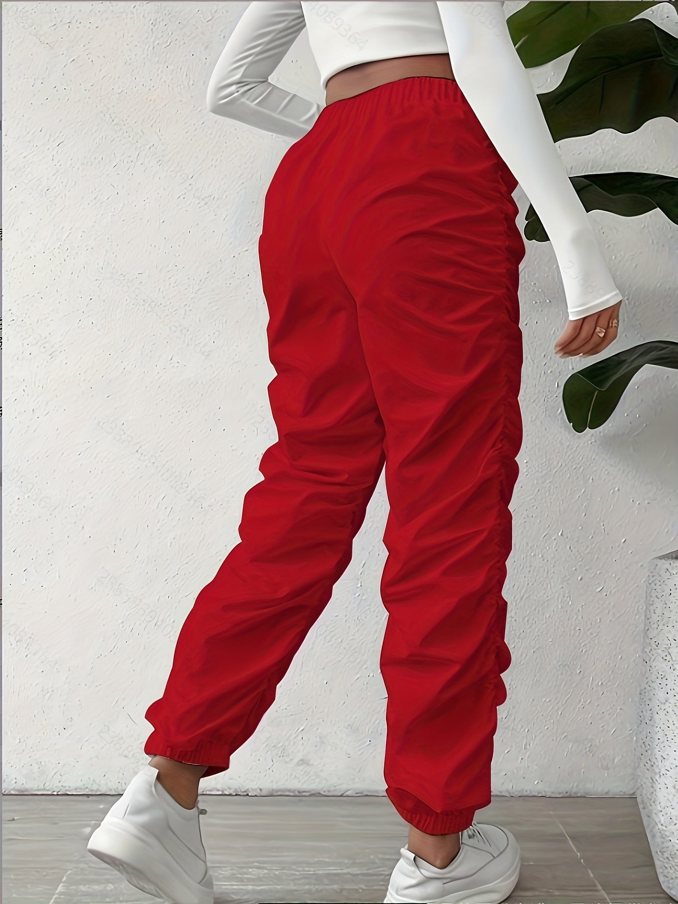 Elegant Full-Length Wrinkle/pleated Hem Pants - Solid Color Smooth Non-Stretch Leg for Dress Pants, Spring/Summer Casual & Dress Wear, Machine Washable Regular Fit Trousers