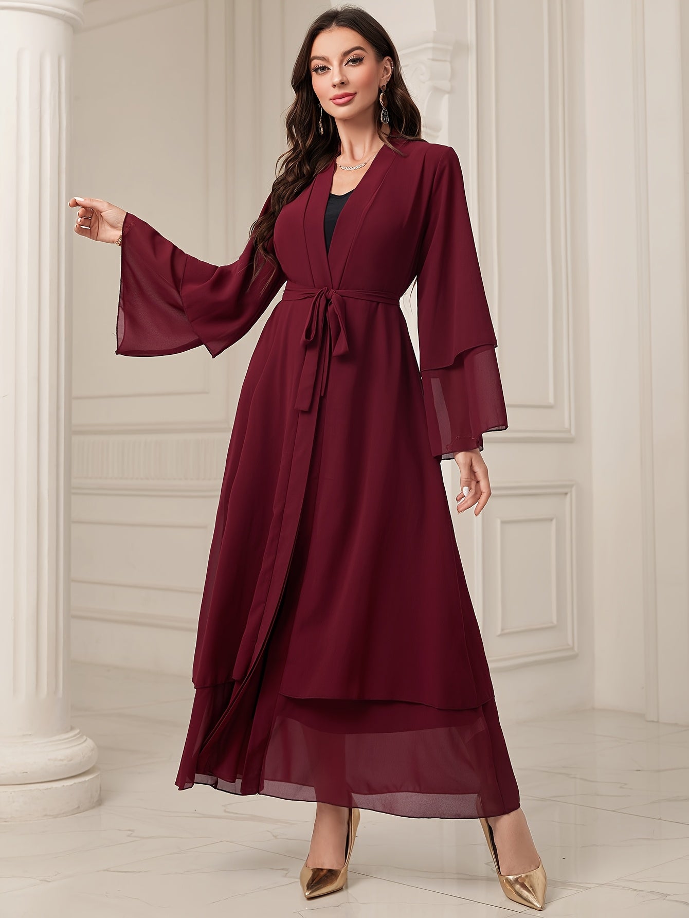 Abaya Muslim Women's Casual Solid Color Elegant Batwing Sleeve Long Loose Robe Maxi Dress Middle Eastern Saudi Dubai Turkish Traditional Arabic Kaftan