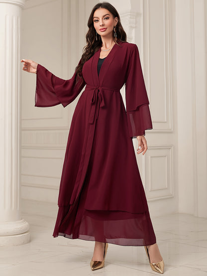 Abaya Muslim Women's Casual Solid Color Elegant Batwing Sleeve Long Loose Robe Maxi Dress Middle Eastern Saudi Dubai Turkish Traditional Arabic Kaftan