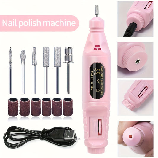Pink Electric Nail Drill Machine / Multi-Functional Manicure Tool with Multiple Grinding Heads / USB Rechargeable for Home Use and Professional Care / Pedicure Accessory / Compact Design / Highquality Motor / Beauty Enthusias