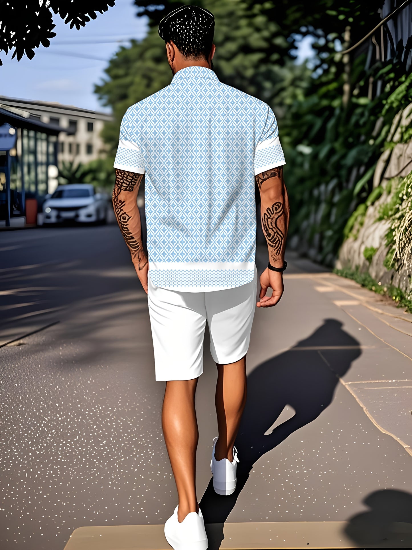 2pcs Men's Shirt and Shorts Set: Loose Cuban Collar Short Sleeve Shirt with Casual Outdoor Sports Vacation Outfit
