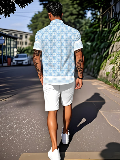 2pcs Men's Shirt and Shorts Set: Loose Cuban Collar Short Sleeve Shirt with Casual Outdoor Sports Vacation Outfit