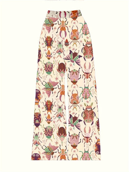 Women's Wide-Leg Trousers with Elastic Waist & Loose Fit - Casual Summer Pants, Non-Stretch Machine-Washable Fabric, Spring/Fall Long Pants for Dresses/Skirts Outfits (No Stretch) - Female Casual Wear Style