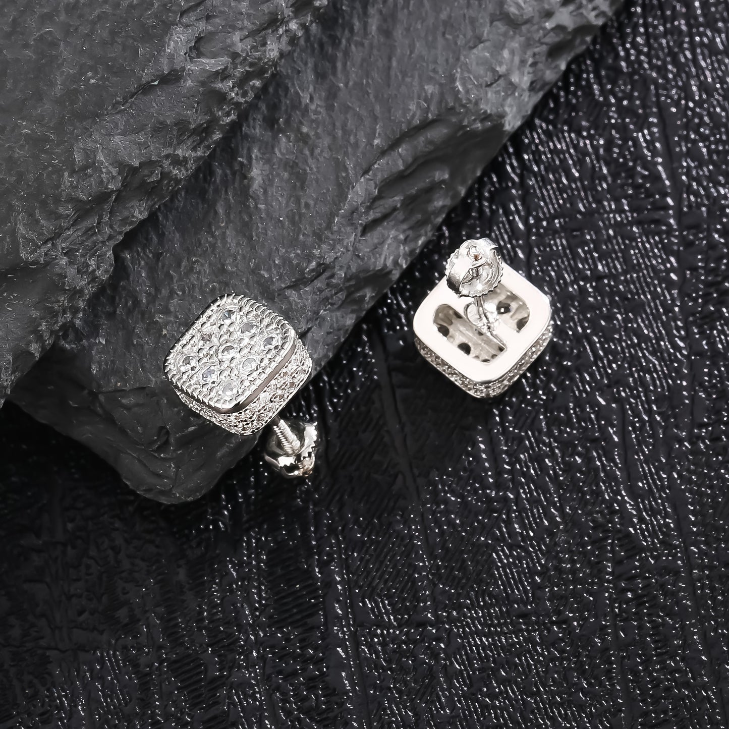 Golden Micro Pave Cubic Zircon Hip Hop Geometry Square Stud Earrings - Iced Out Bling Fashion Jewelry with Geometric Design, Square Shape, and Durable Construction - Perfect for Everyday Wear and Special Occasions