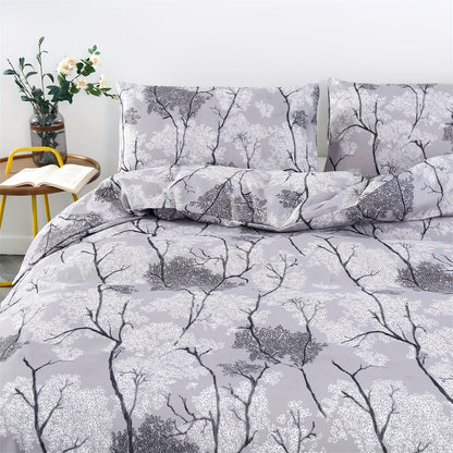 3pcs Botanical Floral Print Silver Gray Theme Bedding Set, Suitable for Bedroom, Guest Room, One Duvet Cover + Two Pillowcases, No Insert