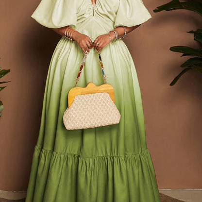 [Elegant Maxi Dress] Elegant Gradient Maxi Dress | Women's Deep V-Neck Lantern Sleeve A-Line Loose Fit with Zipper Back, Machine Washable for Vacation, Beach, Formal & Casual Occasions