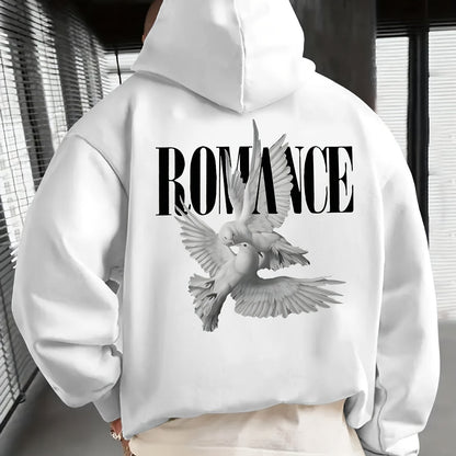 Men'S Casual Hooded Sweatshirt with "ROMANCE" Graphic Print - Loose Fit, Long Sleeve, Front Pocket, Perfect for Fall/Winter, Casual Wear Hoodie, |relaxed Fit Hoodie|front Pocket Hoodie, Sweater Hoodie