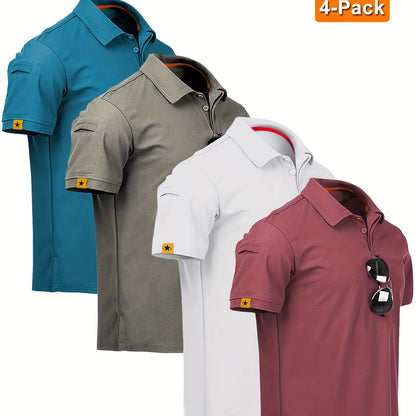 4pcs Men'S Quick-Dry Breathable Short Sleeve Polo Shirts - Lightweight Summer Outdoor T-Shirts with Collar, Regular Fit for Hiking, Golf, Beach