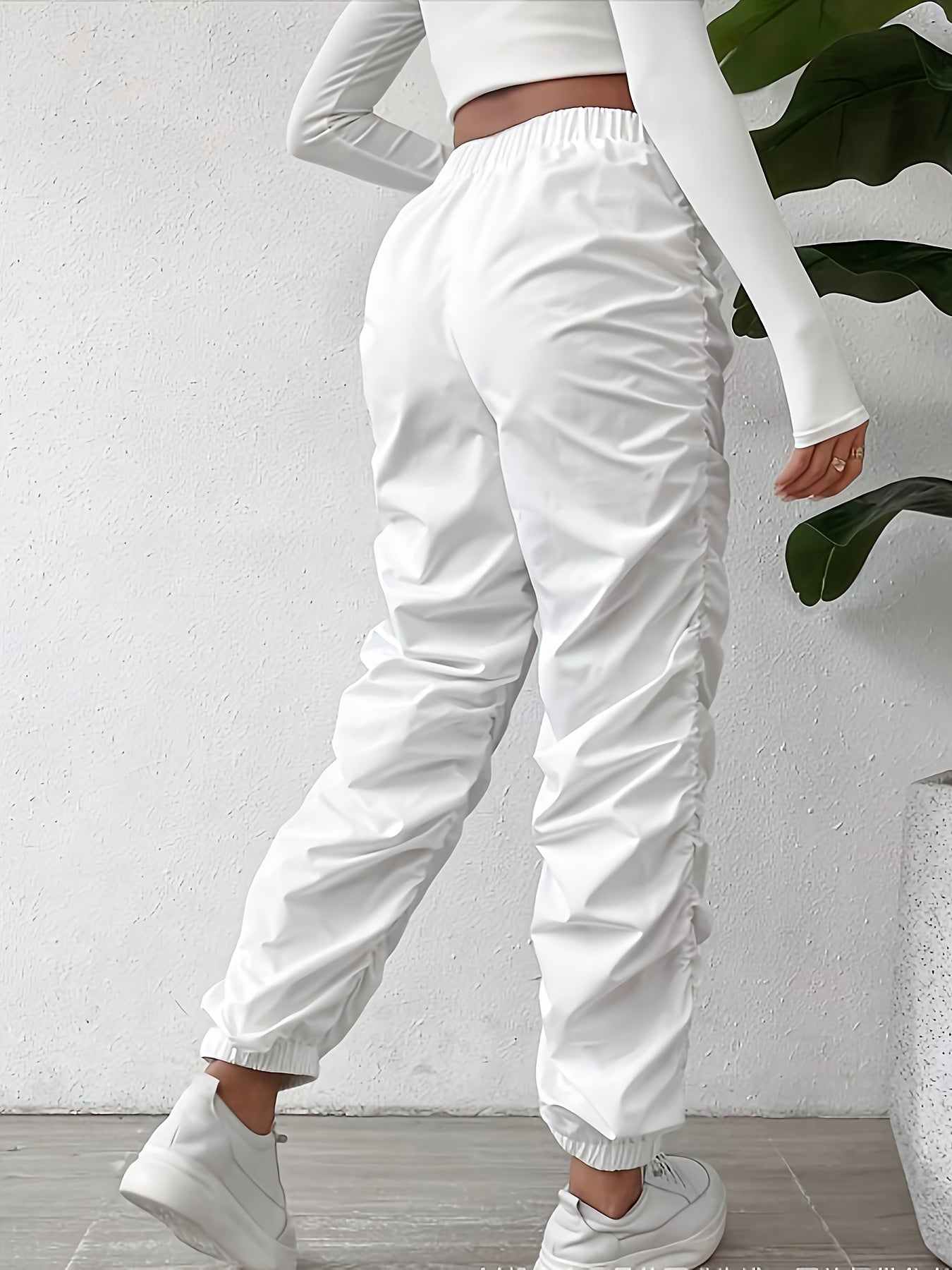 Elegant Full-Length Wrinkle/pleated Hem Pants - Solid Color Smooth Non-Stretch Leg for Dress Pants, Spring/Summer Casual & Dress Wear, Machine Washable Regular Fit Trousers