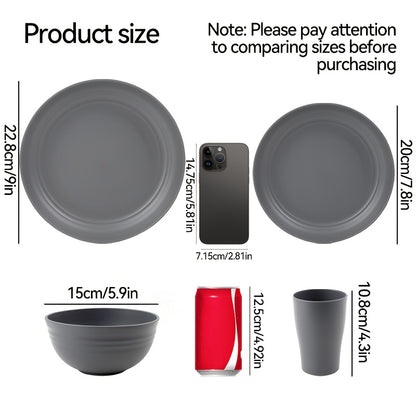 8/16pcs Grey Unbreakable High quality plastic Dinnerware Sets - Reusable, Lightweight, Microwave & Dishwasher Safe - 8pcs Plates, 4pcs Cups, 4pcs Bowls - for Camping, Picnics, RV, Dorm - Perfect Gift for Students & Outdoor En