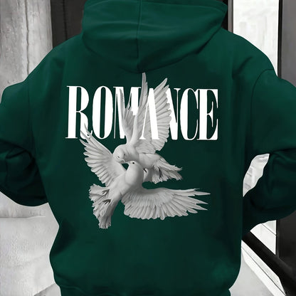 Men'S Casual Hooded Sweatshirt with "ROMANCE" Graphic Print - Loose Fit, Long Sleeve, Front Pocket, Perfect for Fall/Winter, Casual Wear Hoodie, |relaxed Fit Hoodie|front Pocket Hoodie, Sweater Hoodie