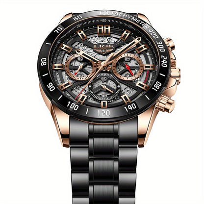 LIGE Watch For Men Top Brand Luxury Men Watch Fashion Business Sports Quartz Chronograph Wristwatches Hollowed Out Chronograph Watch