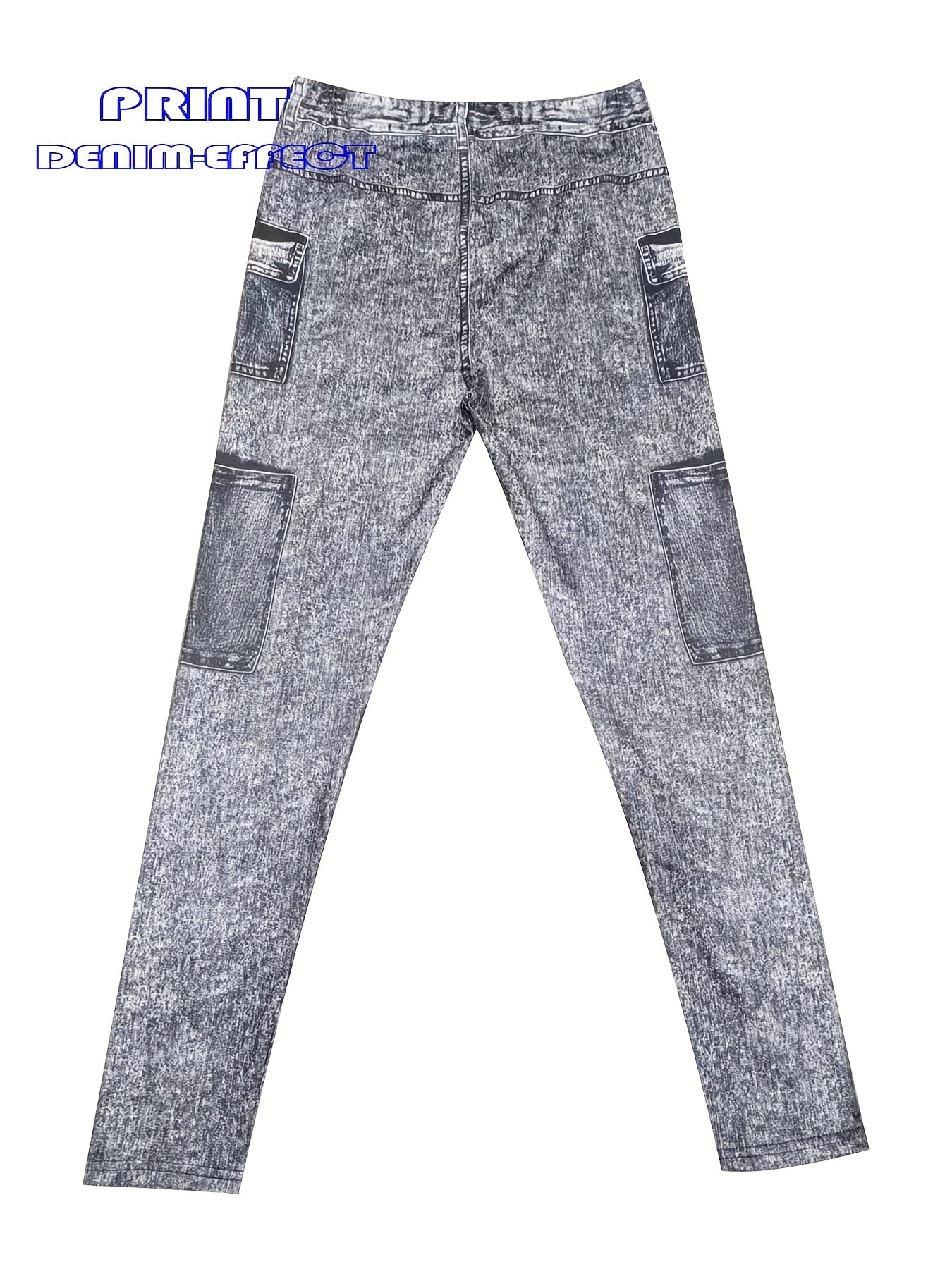【imitation denim】[imitation Faux Denim][Faux Denim Print/Imitation Faux Denim] Women'S Non-Cow Faux Denim-Like Leggings - Stretchy Skinny Pants with Elastic Waistband, All-Season Tight Fit for Casual, Formal, Everyday Out