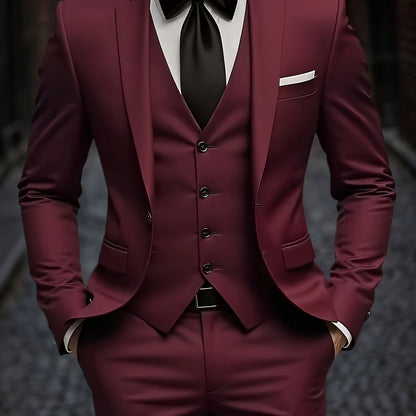 Men's Premium Three-Piece Suit Set, Plus Size Men’s, Includes Jacket and Vest – Perfect for Formal Wear Weddings Workwear Holiday Gifts