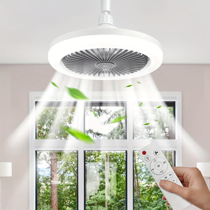 2-in-1 Multifunctional Ceiling Fan with Light, LED Fan Light, 25.4 cm Diameter, Color Matching, Infinite Dimming, and Timer Function, Suitable for Bathrooms/Bedrooms/Garages/Kitchens/Offices, Ceiling Fan Light, Bedroom Lighti