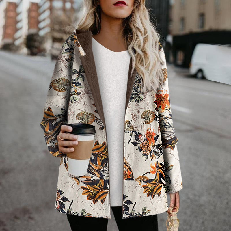 Traf Coat Jacket For Women's Clothing Windbreaker Clothes Winter New Women's Printed Hooded Long Sleeve Vintage Coat