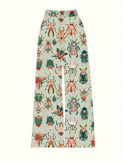 Women's Wide-Leg Trousers with Elastic Waist & Loose Fit - Casual Summer Pants, Non-Stretch Machine-Washable Fabric, Spring/Fall Long Pants for Dresses/Skirts Outfits (No Stretch) - Female Casual Wear Style