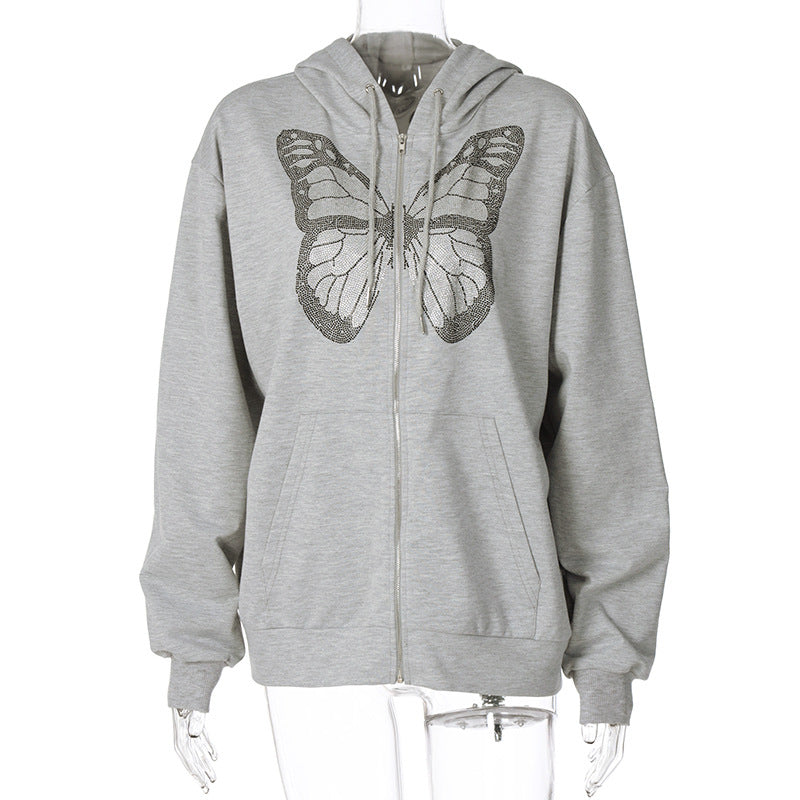 Fashion Butterfly Ironing Long Sleeve Hooded Sweater