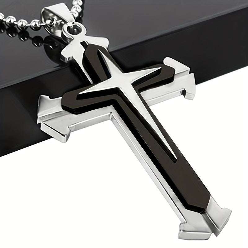 A Stylish Multi-layer Cross Necklace for Men - A Domineering Guardian Necklace for Men And Women - Fashionable Necklace, Elegant Design, Classic Jewelry Clothing Accessories for Dressing Up Holiday Gifts,Valentine's Day