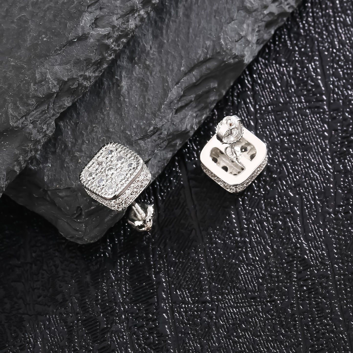 Golden Micro Pave Cubic Zircon Hip Hop Geometry Square Stud Earrings - Iced Out Bling Fashion Jewelry with Geometric Design, Square Shape, and Durable Construction - Perfect for Everyday Wear and Special Occasions