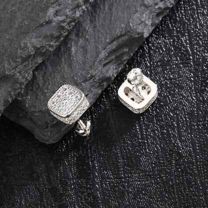 Golden Micro Pave Cubic Zircon Hip Hop Geometry Square Stud Earrings - Iced Out Bling Fashion Jewelry with Geometric Design, Square Shape, and Durable Construction - Perfect for Everyday Wear and Special Occasions