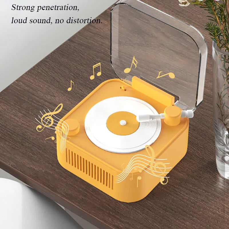 Retro Atomic Vinyl Bluetooth Speaker Hif Sound Long Battery Life Mini Record Player Rotary Speaker with Built-in Battery