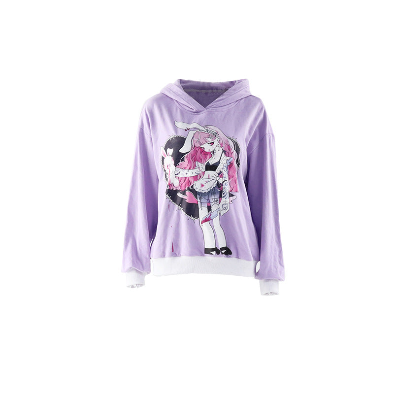 Autumn Direct Injection Cartoon Love Bunny Girl Halloween Hooded Loose Trend Sweater For Women