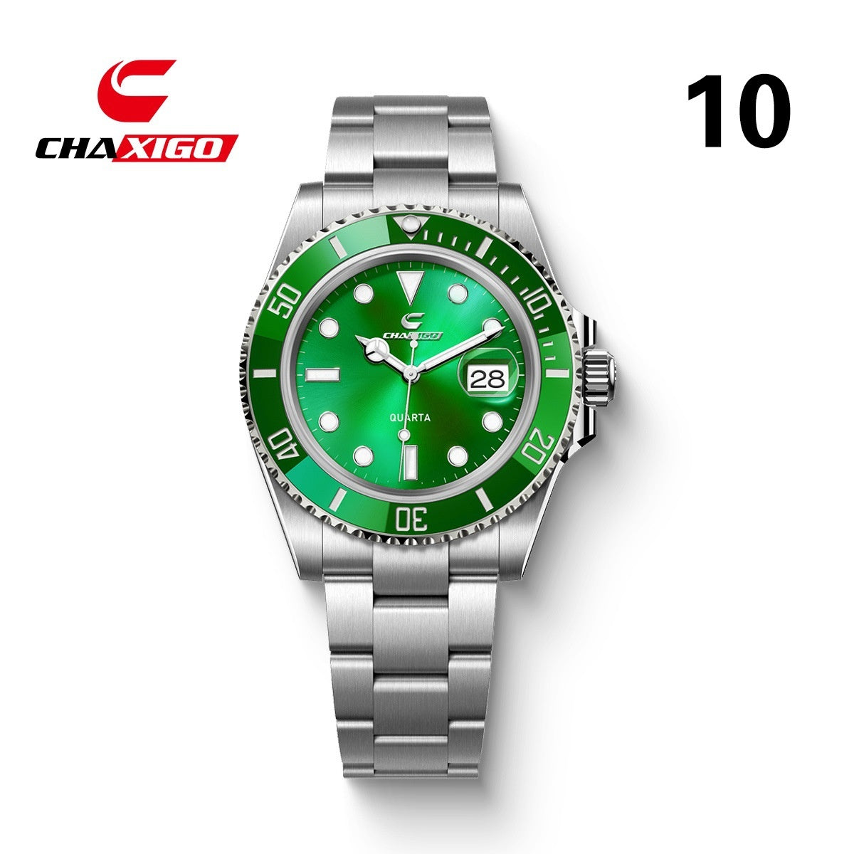 Swiss Brand CHAXIGO Men's Watch Green Submariner Style Waterproof Versatile Alloy Quartz Watch