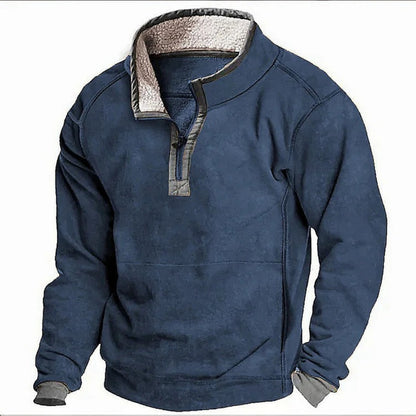 Men's Casual Hoodie with Stand Collar and Zipper Closure Fleece Lined Sweatshirt for Autumn and Winter