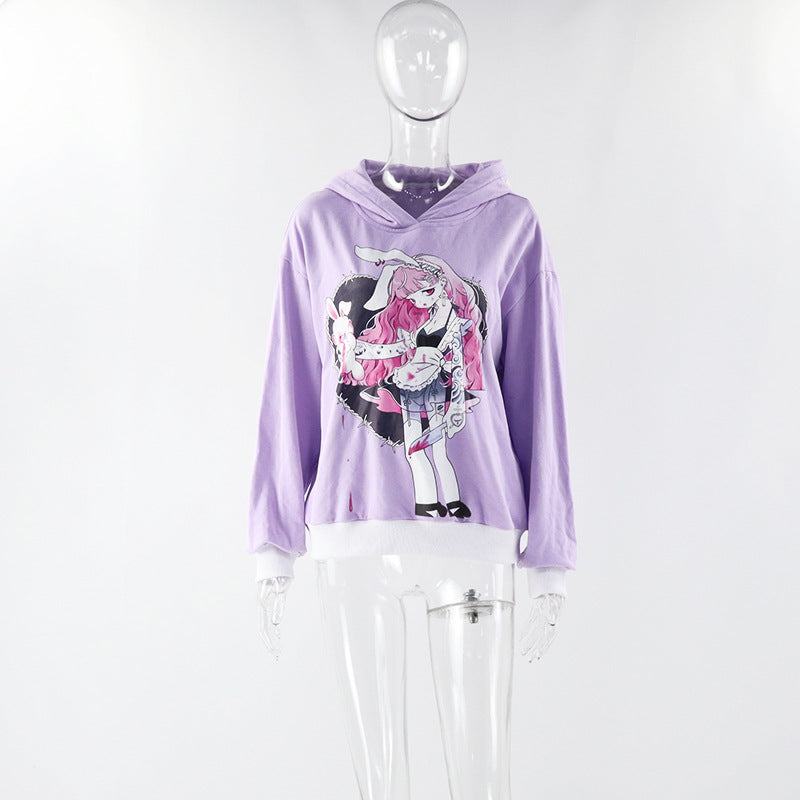 Autumn Direct Injection Cartoon Love Bunny Girl Halloween Hooded Loose Trend Sweater For Women