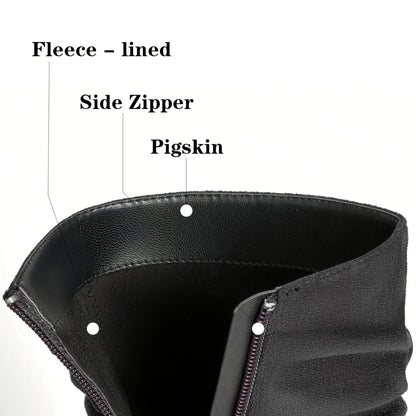 Women's Mid-Calf Boots, Plain Fashionable Boots with Zipper for Comfort and Casual Wear, Round Toe in the Middle of Calf