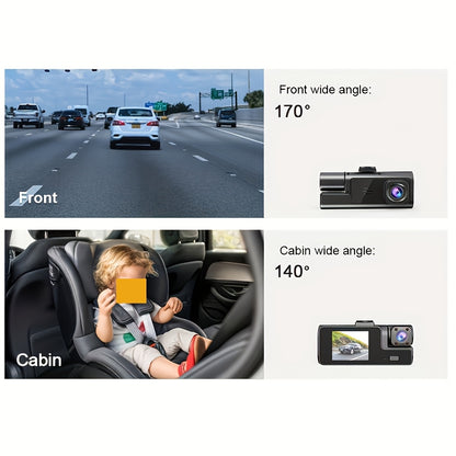 A Car Dash Cam with Memory Card Included, Optional Without Memory Card, 1080P Front Camera, 720P Rear Camera, Infrared Night Vision, Loop Recording
