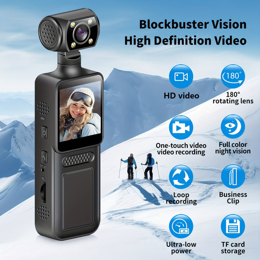 Ultra HD Wearable Action Camera with Rotating Lens, Touch Video Recording, Loop Recording, Night Vision, and TF Card Storage - Handheld Body Camera for Skiing, Cycling, and Outdoor Adventures, Adventure Gear, Compact Device,