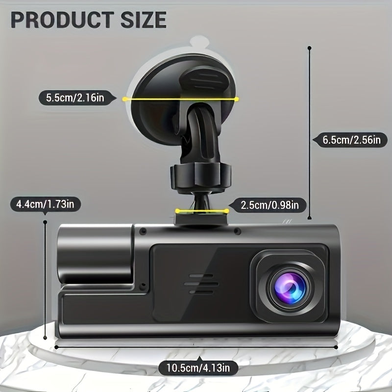 A Car Dash Cam with Memory Card Included, Optional Without Memory Card, 1080P Front Camera, 720P Rear Camera, Infrared Night Vision, Loop Recording