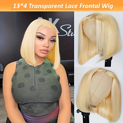 100% Human Hair Golden Blonde Short Bob Wig, 13x4 Lace Front, Breathable & Comfortable, Straight Style, 150% Density, Natural Look for Casual Attire, Natural Look Wig | Fashionable Wig | Breathable Lace Wig