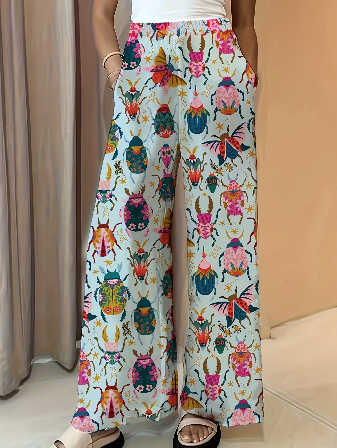 Women's Wide-Leg Trousers with Elastic Waist & Loose Fit - Casual Summer Pants, Non-Stretch Machine-Washable Fabric, Spring/Fall Long Pants for Dresses/Skirts Outfits (No Stretch) - Female Casual Wear Style