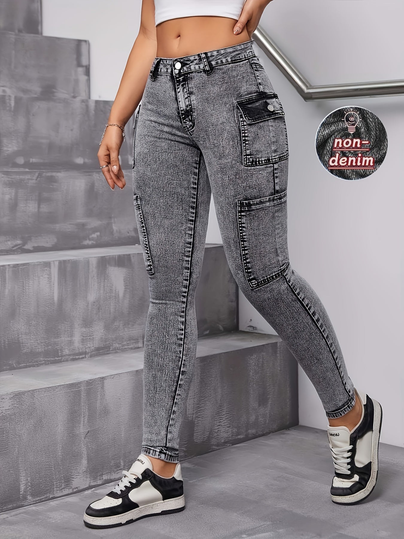 【imitation denim】[imitation Faux Denim][Faux Denim Print/Imitation Faux Denim] Women'S Non-Cow Faux Denim-Like Leggings - Stretchy Skinny Pants with Elastic Waistband, All-Season Tight Fit for Casual, Formal, Everyday Out