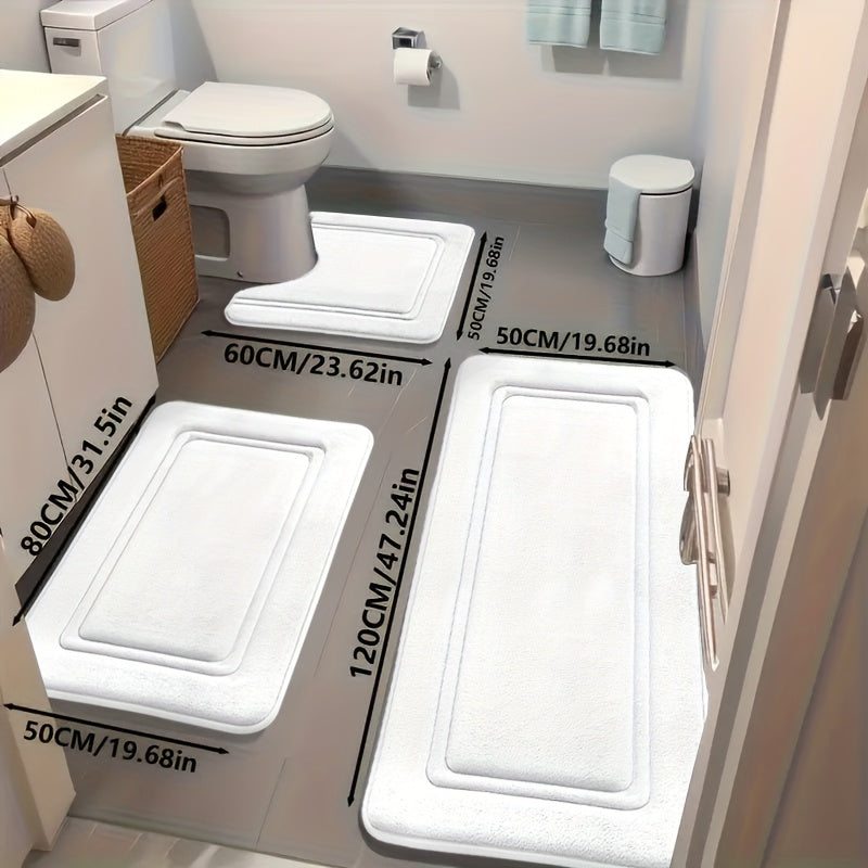 3pcs Ultra-Soft Bath Mat Set - Non-Slip Bath Rugs with Non-Slip Backing, Bath Floor Mats for Shower, Bathtub, Bathroom - Quick-Dry Bath Mat with Non-Slip Surface