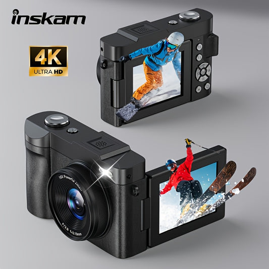 4K Digital Camera with Flip Screen and 16x Zoom - Portable Vlog Camcorder, Includes Carrying Bag, 1500mAh Battery & 32GB SD Card, Travel Vlogging, Event Recording, Modern Gadget, Stylish Camcorder, Highquality Build, Reliable