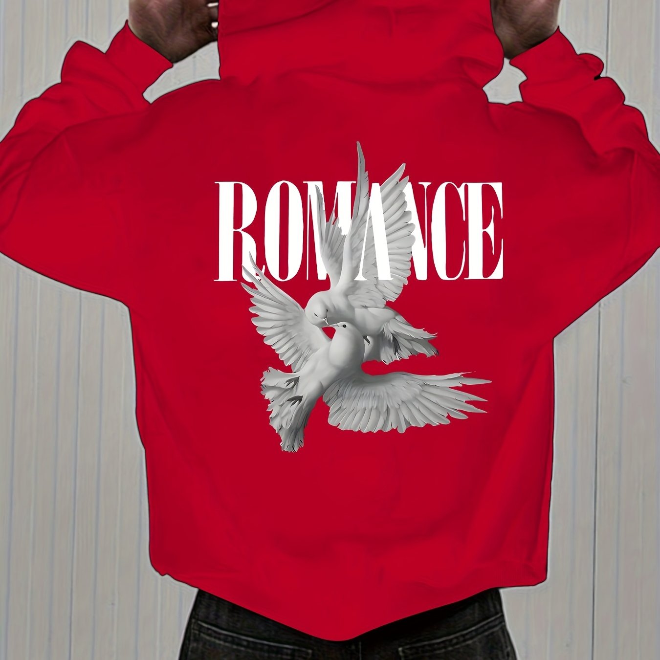 Men'S Casual Hooded Sweatshirt with "ROMANCE" Graphic Print - Loose Fit, Long Sleeve, Front Pocket, Perfect for Fall/Winter, Casual Wear Hoodie, |relaxed Fit Hoodie|front Pocket Hoodie, Sweater Hoodie